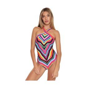 Trina Turk MULTI Louvre Printed High-Neck Reversible One-Piece Swimsuit, US 12